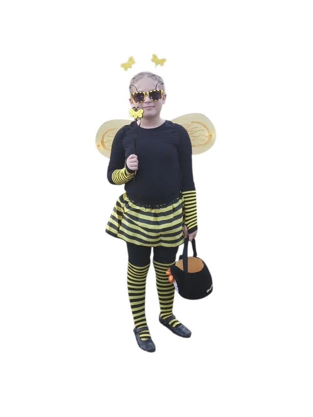 Girls' Yellow & Black Bee Costume with Wings, Headband and Striped Tights...